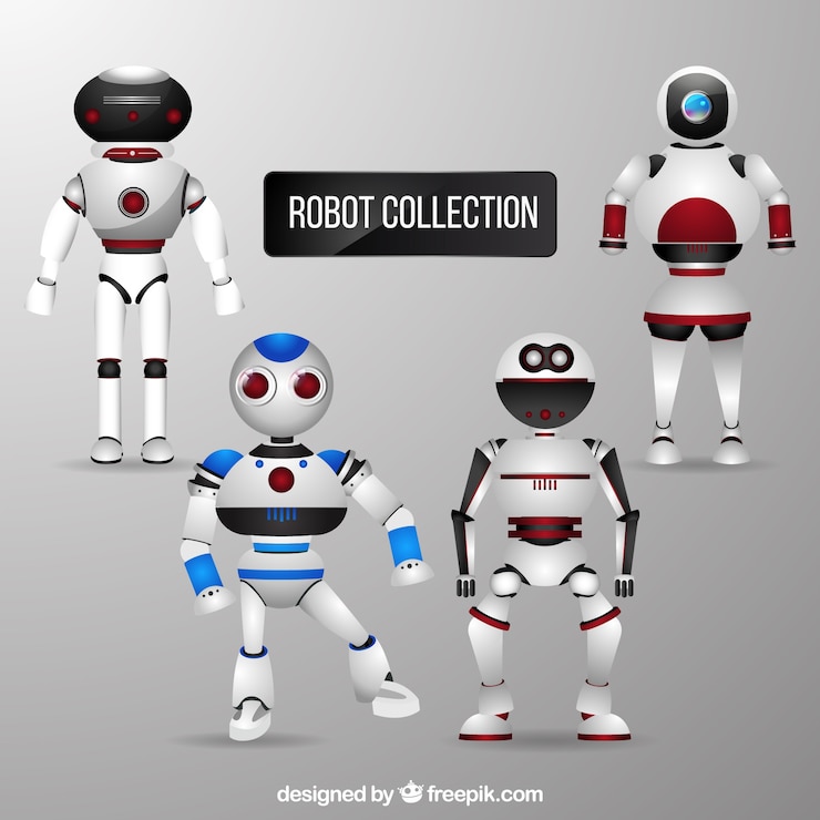 Gratis Vektor realistic robot character collection