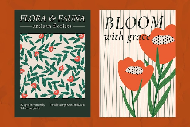 Retro flower patterns vector template set for poster