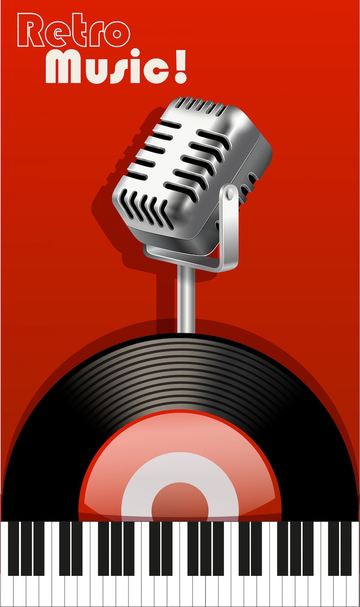 Gratis Vektor retro music with microphone and recorder