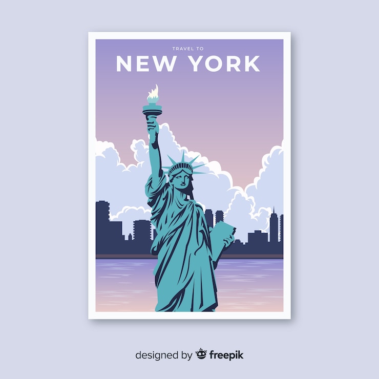 Gratis Vektor retro promotional poster of a city template