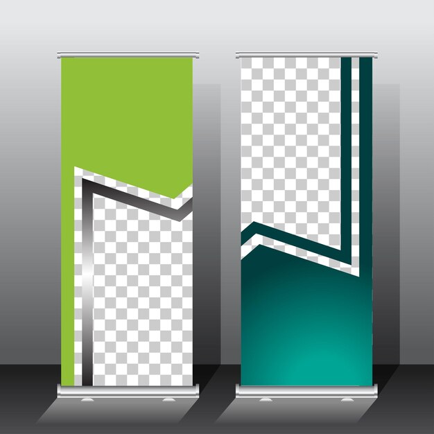 Roll up banner template design green color scheme for presentation or promotion with space image vector illustration