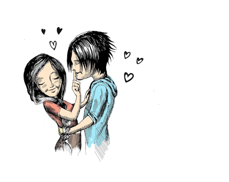 Gratis Vektor romantic lovers for valentine's day, cartoon hand drawn sketch vector background.