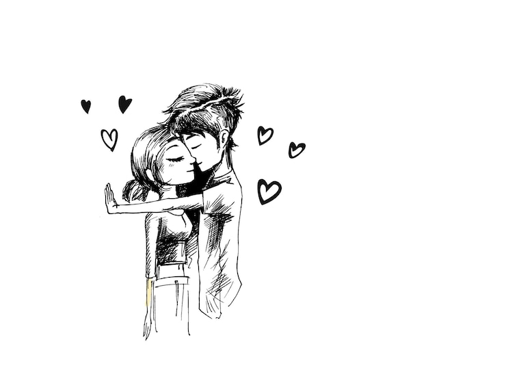 Gratis Vektor romantic lovers for valentine's day, cartoon hand drawn sketch vector background.