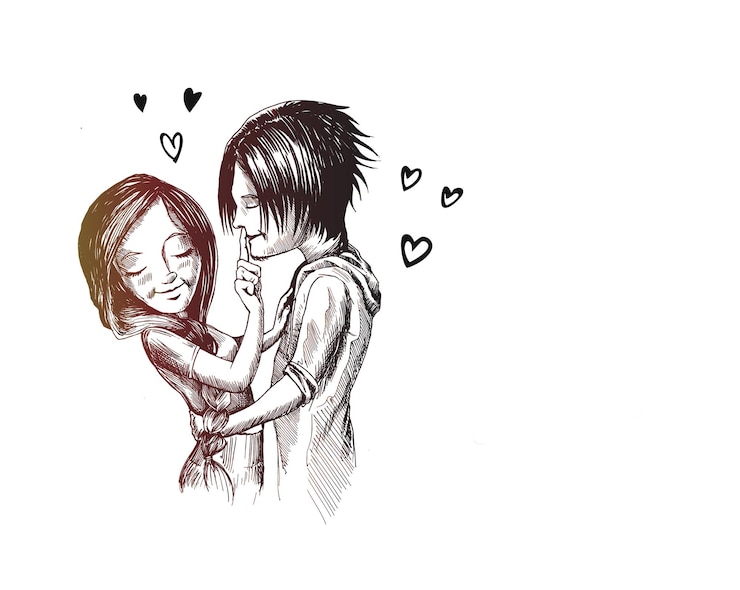 Gratis Vektor romantic lovers for valentine's day, cartoon hand drawn sketch vector background.