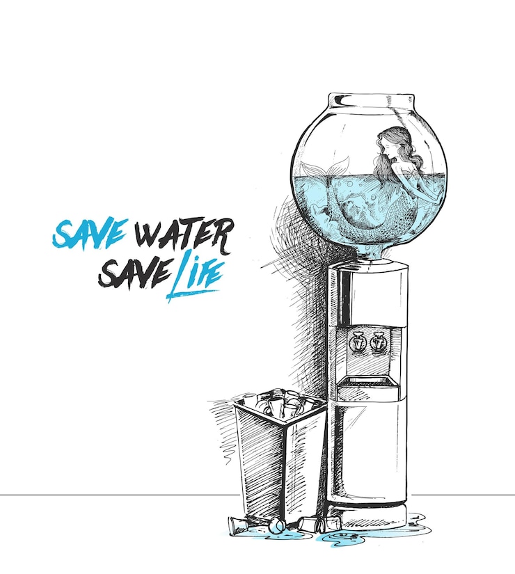 Gratis Vektor save the water vector ecology concept hand drawn sketch vector illustration