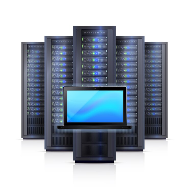 Gratis Vektor server rack laptop realistic isolated illustration