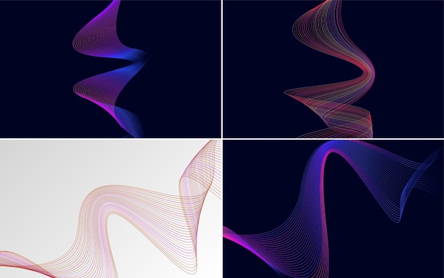 set of 4 geometric wave pattern background abstract waving line vector illustration