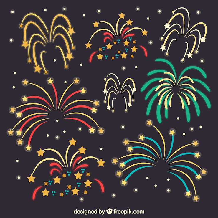 Gratis Vektor set of fireworks with stars