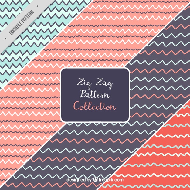 Gratis Vektor set of hand drawn zig zag patterns 
