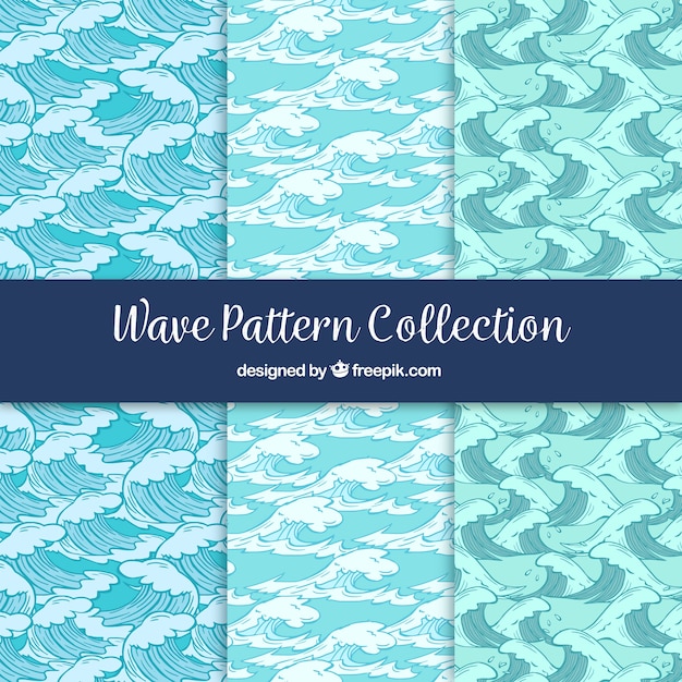 set of three patterns with hand-drawn waves