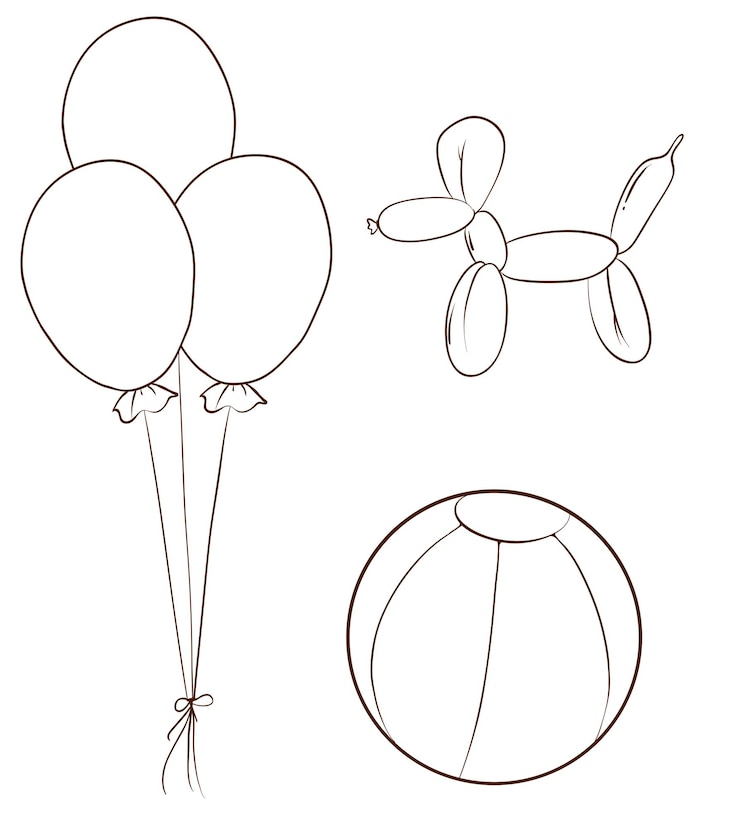 Gratis Vektor simple sketches of the balloons and a ball