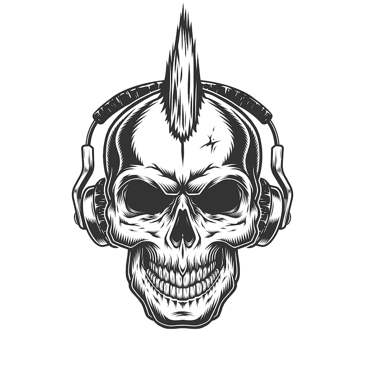 Gratis Vektor skull with headphones
