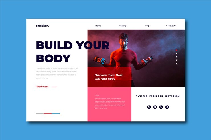Gratis Vektor sport landing page with photo