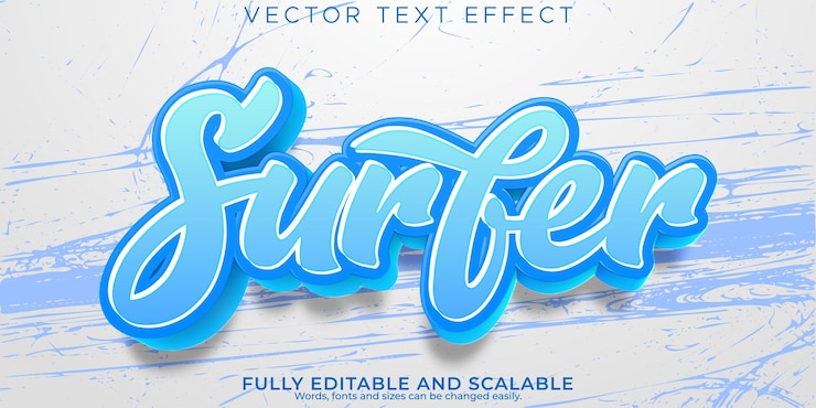 Gratis Vektor surfing vintage text effect editable california and ocean text style