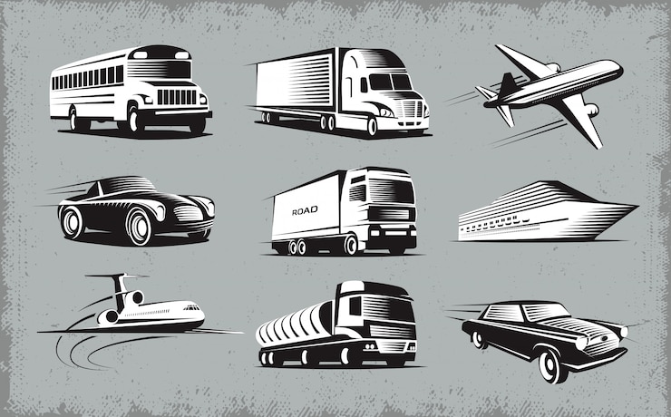 Gratis Vektor symbolsett for ulike transportmidler