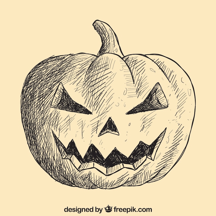 Gratis Vektor terrified hand drawn pumpkin