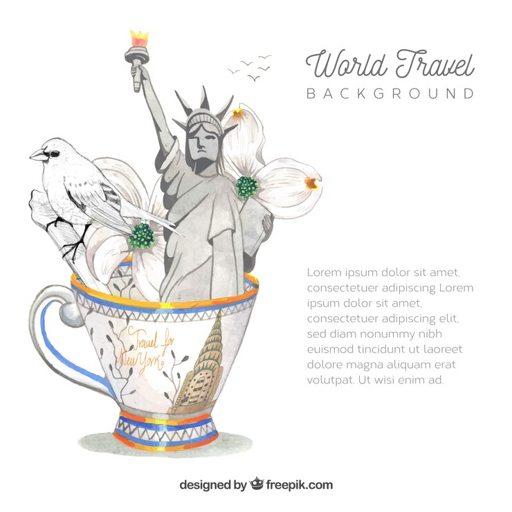 Gratis Vektor travel background with elements in watercolor style