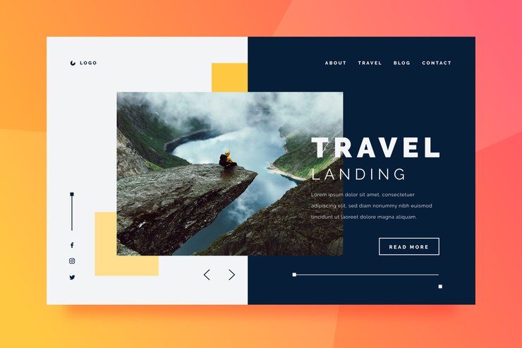 Gratis Vektor travel landing page with photo