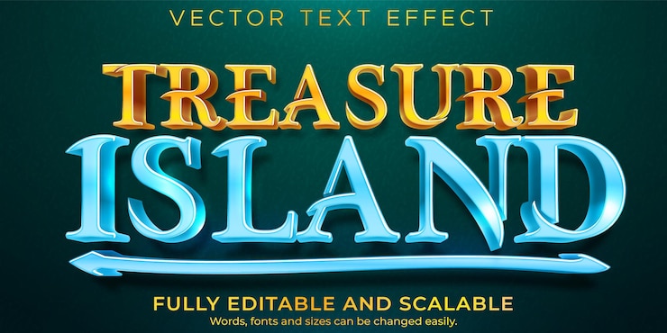 Gratis Vektor treasure island text effect, editable pirate and tropic text style