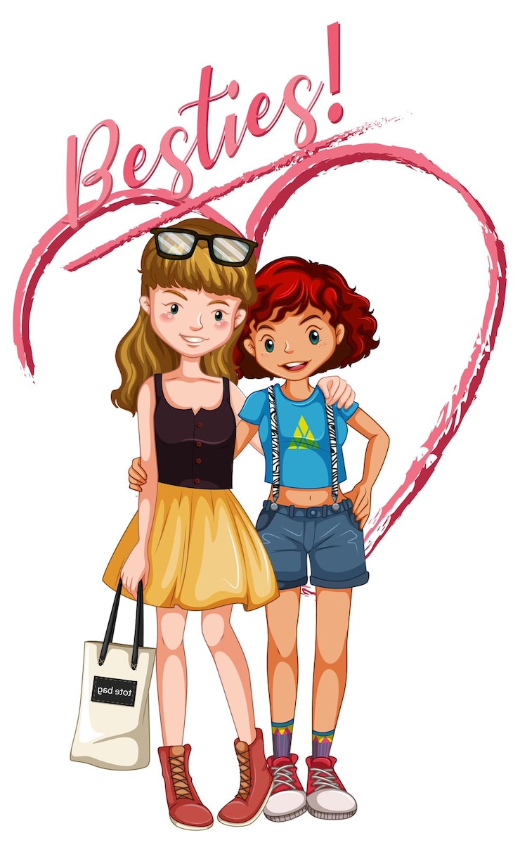 Gratis Vektor two best friend girls with besties lettering