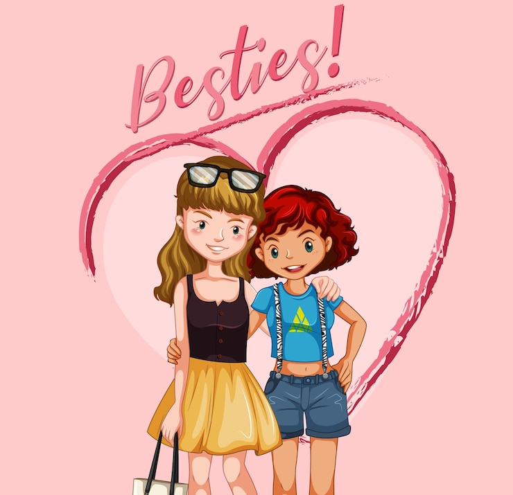 Gratis Vektor two best friend girls with besties lettering