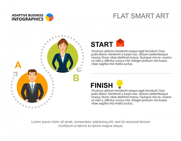 Two steps process chart template for presentation. Business data visualization.