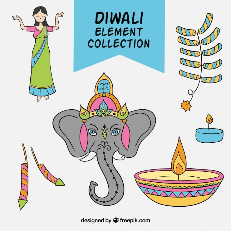 Gratis Vektor typical diwali elements