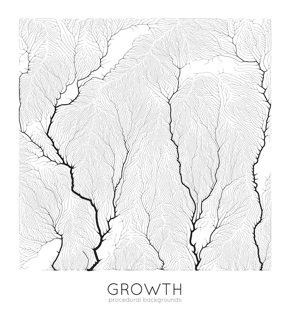 Vector generative branch growth pattern Square texture Lichen like organic structure with veins Monocrome square biological net of vessels