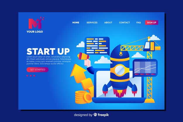 vibrant start up landing page with different objects