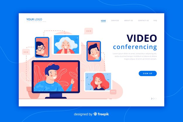 video conferencing landing page flat style