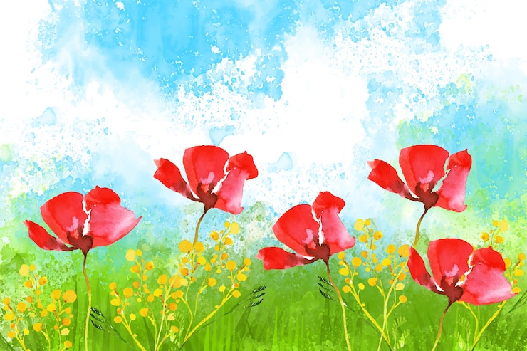 Gratis Vektor watercolor beautiful spring landscape