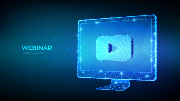 webinar. abstract low polygonal computer monitor with webinar icon.