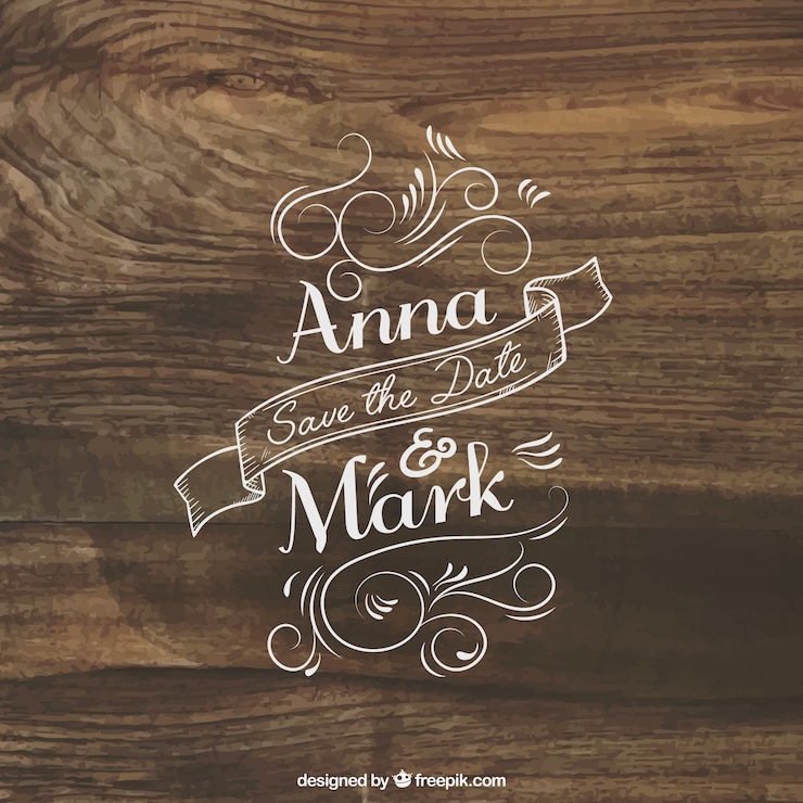 Gratis Vektor wedding invitation lettering on wood