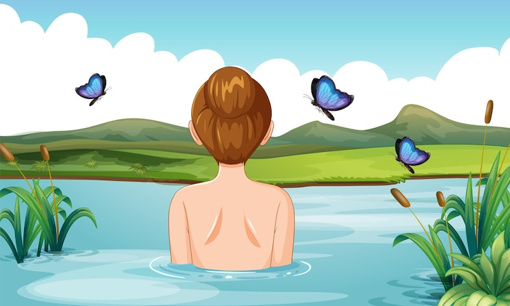 Gratis Vektor woman in the out door hot spring