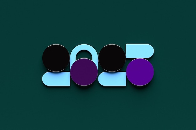 2025 calligraphy with 3d numbers on colorful background with New Year celebration balls for flyers posters signs for business design brochures cards banners postcards 3D illustration