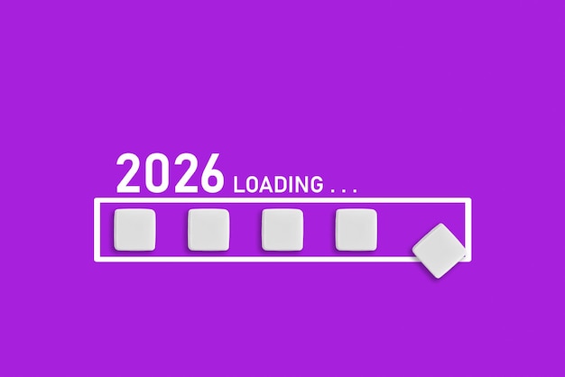 2026 Loading text on Magenta backdrop Ideal for business planning financial trends and future economic concepts