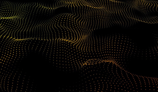 3D abstract digital technology yelloworange particles network wave on black background