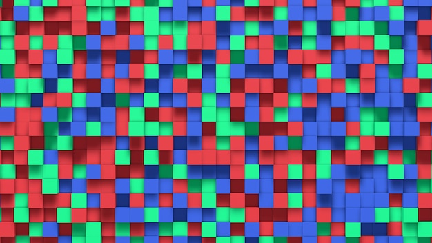 3D abstract green, red and blue cubes background