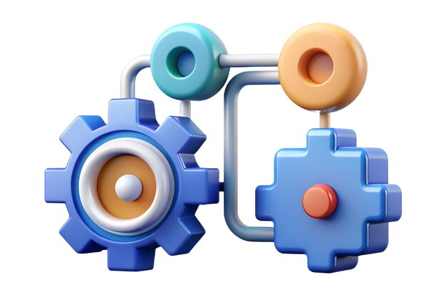 3D AI Powered Automation Flow Vector Concept with Gears and Data Streams for Efficiency and Precisio