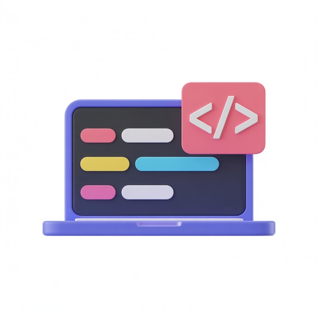 3d cartoon laptop displaying code