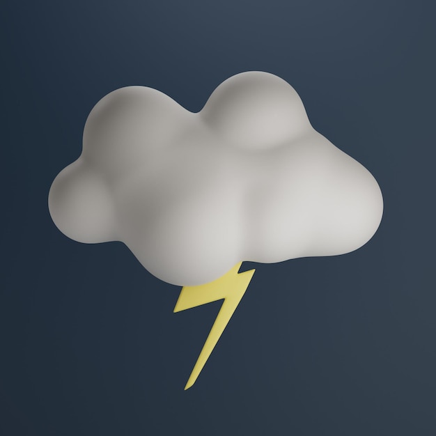 3d cartoon low poly thunder cloud icon
