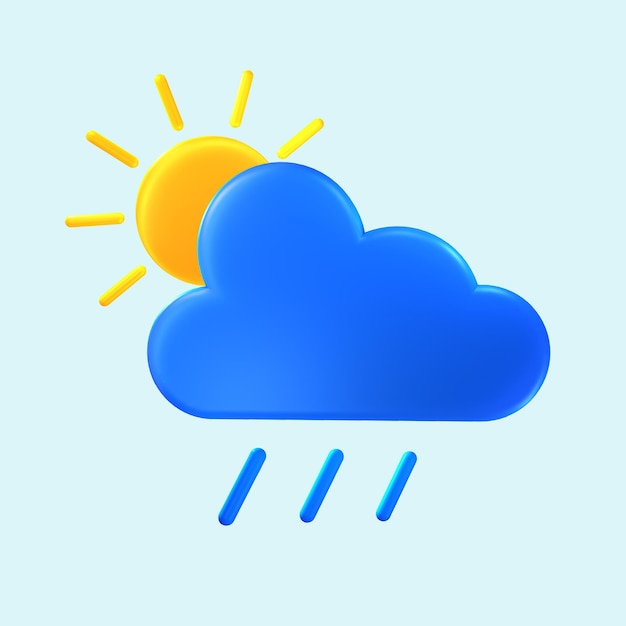 3d cloudy sun and rain icon to know the weather in an application or on the web