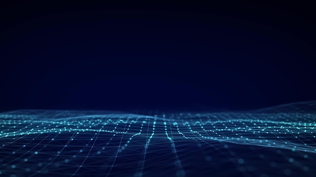 3D digital dynamic wave Flow digital structure Secure cybersecurity data connection Cyber technology background 3D rendering
