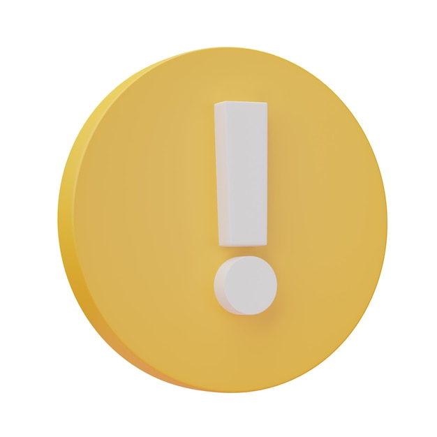 3D exclamation mark symbol or caution sign isolated on white background