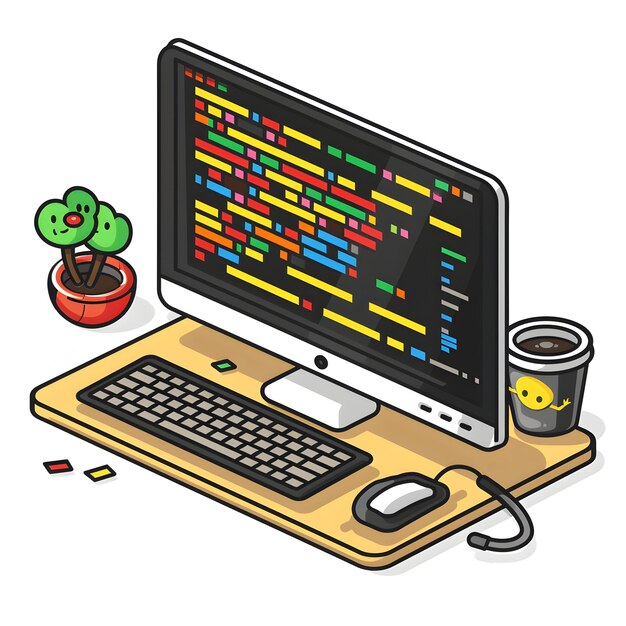 3d flat icon of programming and code analytics with ample copy space for coding ads doodle line ca