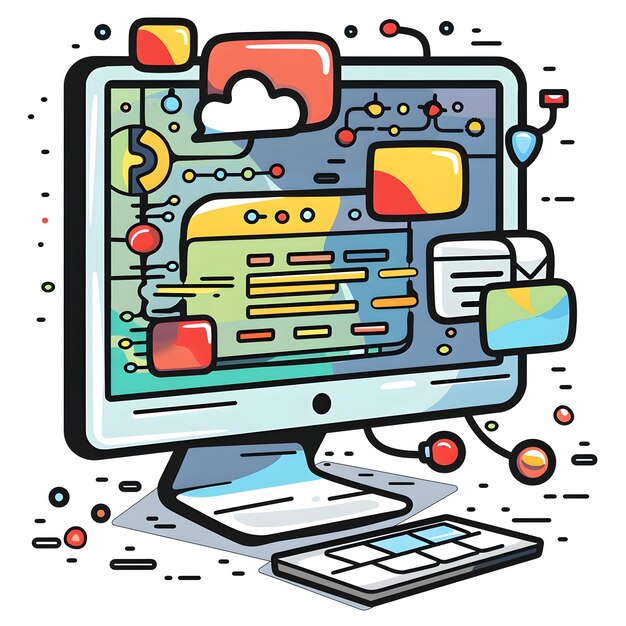 3d flat icon programming interface and code analytics with copy space for software presentations