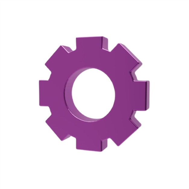 3D gear icon Material purple plastic Symbol of repair process optimise adjust 3D render