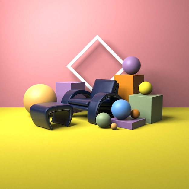3d geometry on pastel colour background