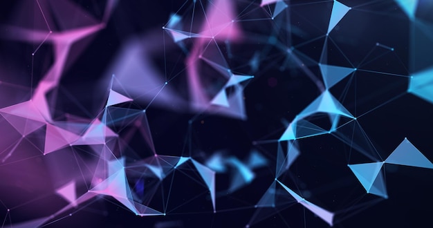 3D illustration Abstract polygonal space with moving colored triangles and lines Technologies and cybernetics Futuristic digital network concept 3d rendering