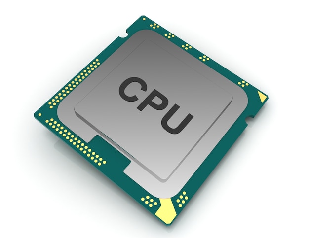 3d illustration cpu chip, central processor unit on white background.
